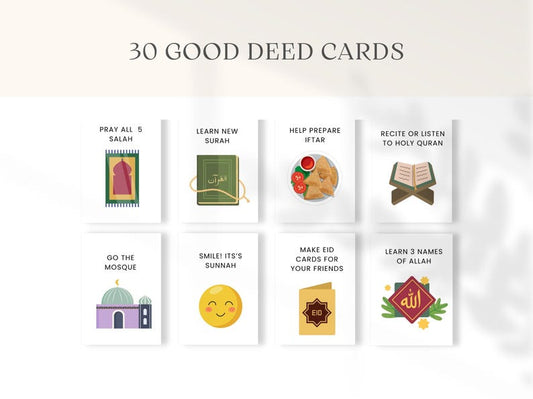 Good Deeds Cards Printable, Ramadan Cards, Ramadan Advent Cards, Kids Good Deeds, Ramadan kids Activities, Muslim Activity, Ramadan Calendar